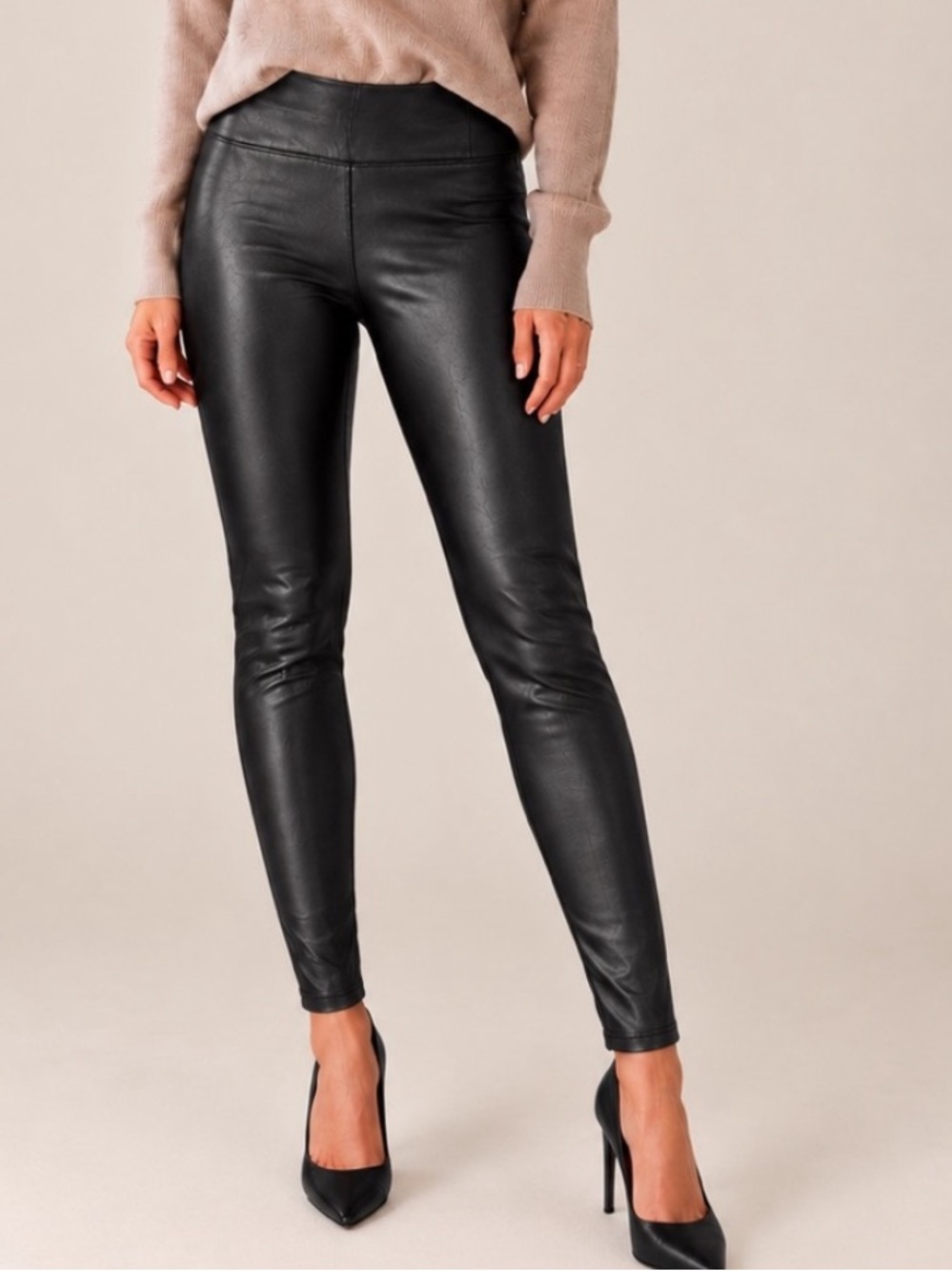 Love, Fire Black Faux Leather High Rise Leggings Large Pleather Pants